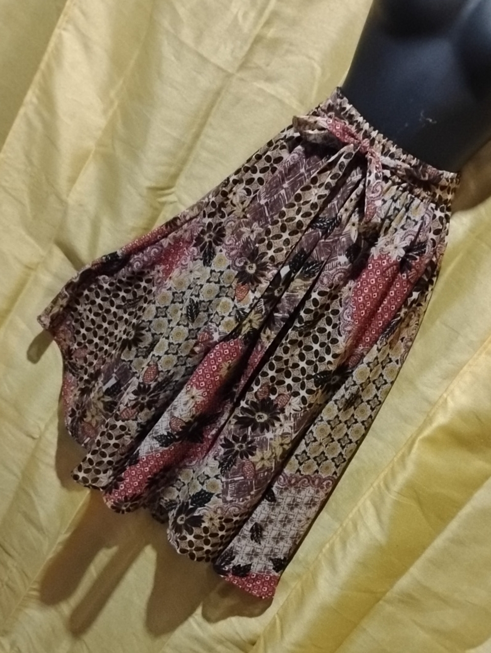 Boho Printed Circle Skirt - Brown & Red Elsstic Waist